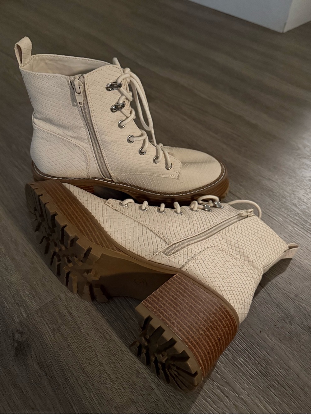 Altar’d State Cream Lace-Up Women’s Combat Boots with Chunky Lug Sole